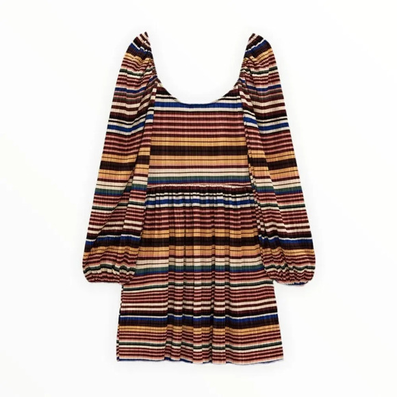 ZARA | Chocolate Brown | PRINTED PLEATED DRESS - Picture 3 of 10